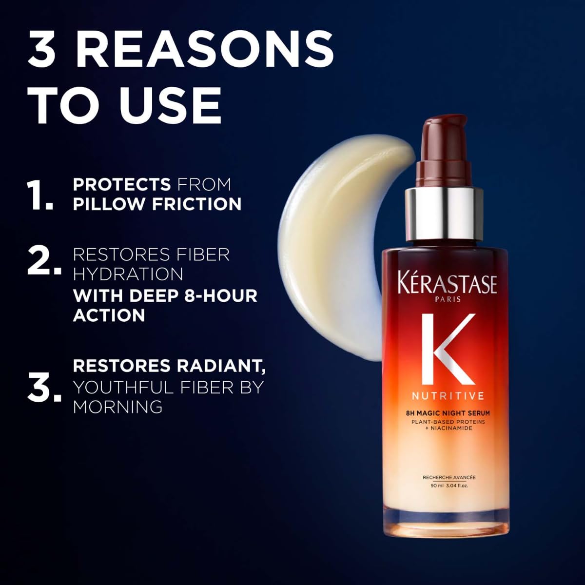 Kérastase Nutritive 8H Magic Night Hair Serum 90ml | Nourishing Overnight Hair Serum for Dry Hair | Infused with Plant-Based Proteins, Niacinamide & Glycerin
