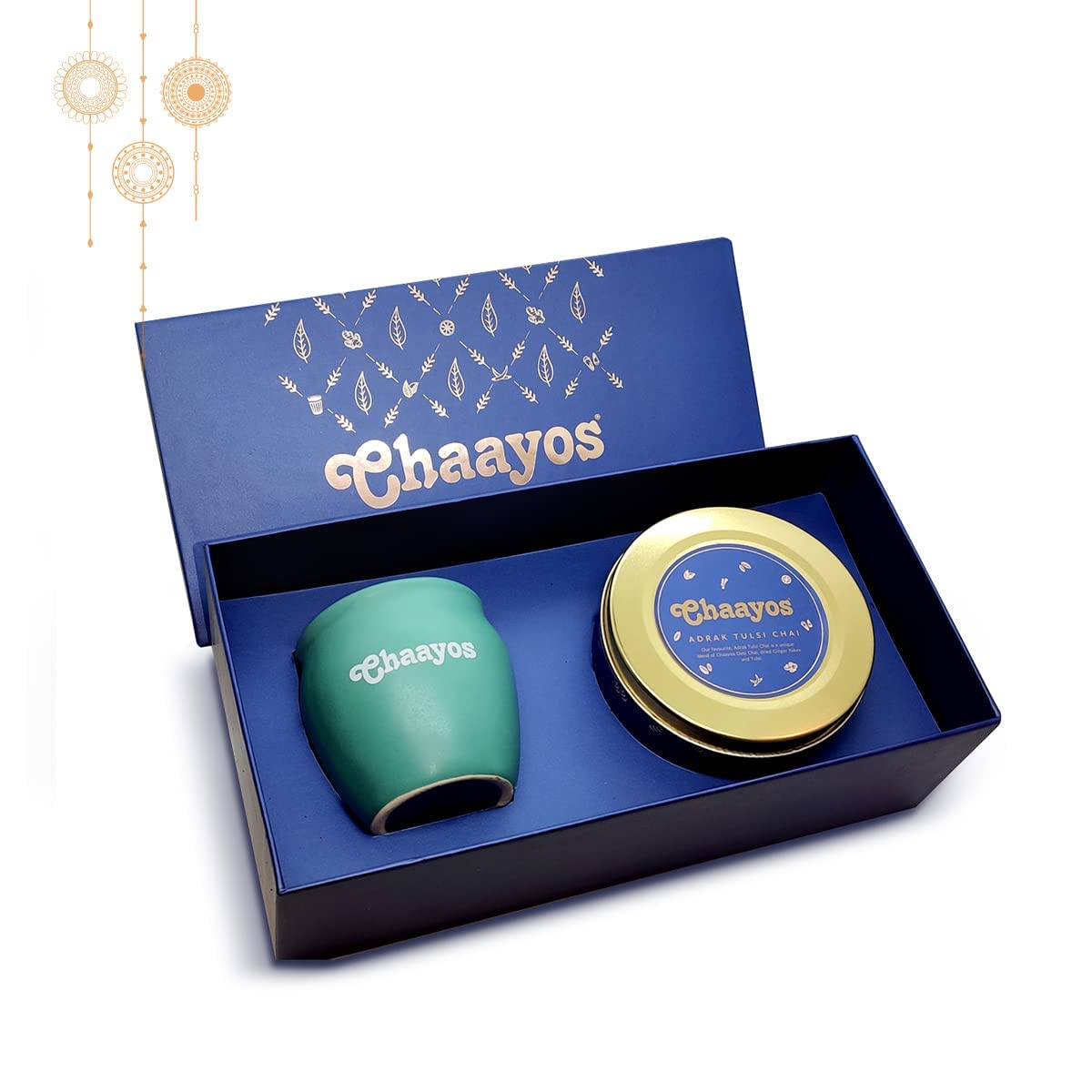 Chaayos Premium Gift Hampers for Diwali | Contains Ginger (Adrak) Tulsi Tea Leaves & Kulhad cup | Premium Assam Tea Set | Diwali Gift Box | Luxury gift set | Gift for Family & Relative | Gift for Health