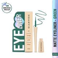 Glamveda Super Matte Liquid Eyeliner – Green, Smudge-Proof, Waterproof, Quick Drying | 24-Hour Long Stay | Smooth Application | Bold, Clean, Smudge-Free Look
