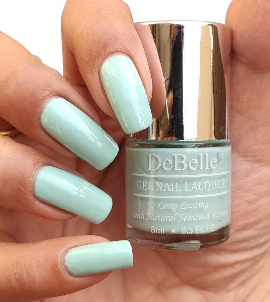 DeBelle Gel Blue Glossy Finish Nail Polish-Mint Blue(Mint Amour), 8 Ml - Enriched With Natural Seaweed Extract, Cruelty Free, Toxic Free