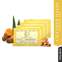KHADI NATURAL Herbal Chandan Haldi Soap, 125 g| Herbal Bathing Soap for Healthy Skin | Natural Soap with Essential Oils | Soap with Antiseptic properties| Suitable for All Skin Types | Pack of 4