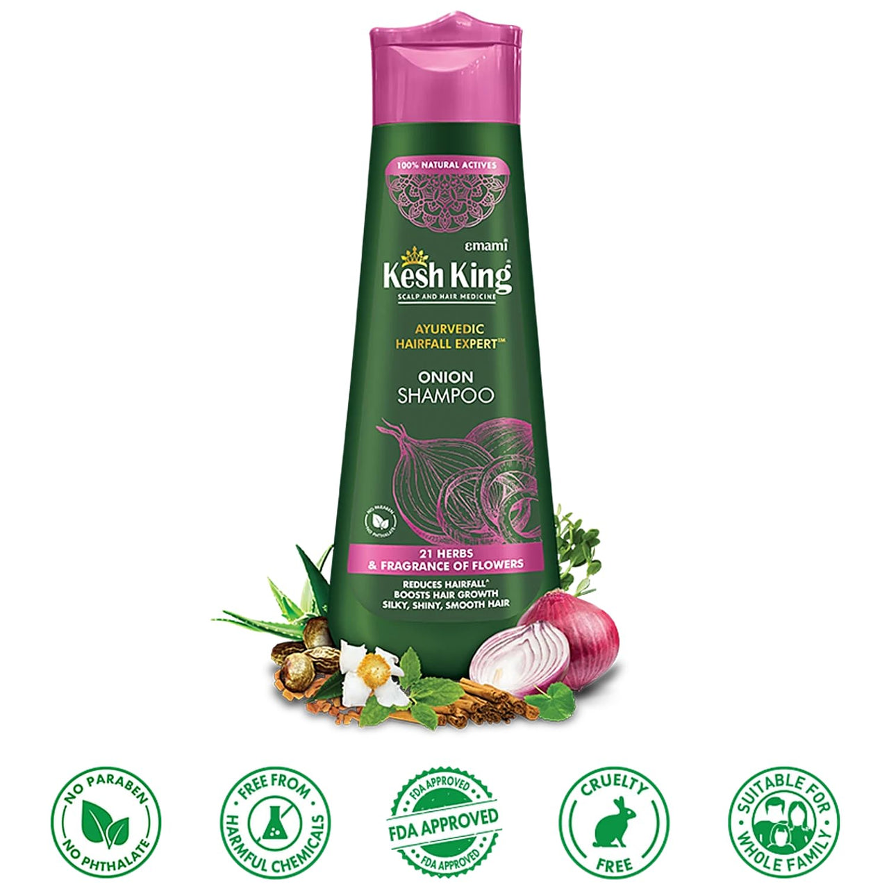 Kesh King Organic Onion Shampoo with Curry Leaves | Anti Hair Fall Shampoo | Reduces Hair Fall Up to 98% & Smooths Hair for 48 Hrs | Ayurvedic Shampoo | Paraben Free - 300ml