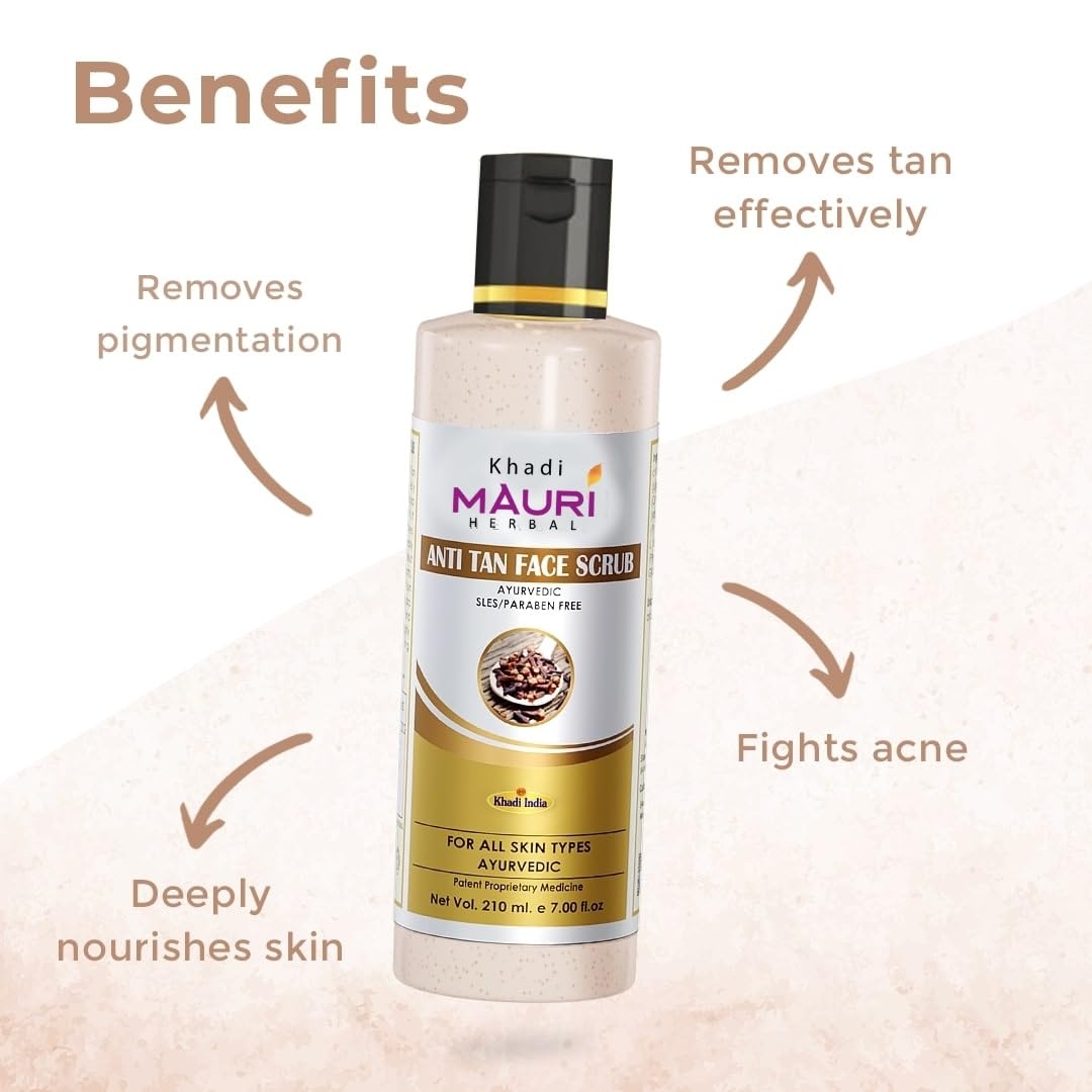 Khadi Mauri Herbal Anti Tan Face Scrub Removes Tan, Prevents Sun Damage & Boosts Skin Complexion, Yellow, 210 Ml