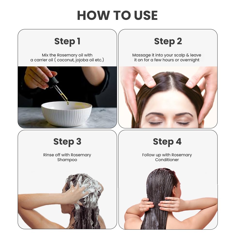 ThriveCo Rosemary Essential Oil For Hair Growth & Hair Fall Control | Reduces Hair Breakage & Improves Scalp Health | 100% Pure, Certified Organic & Natural | With Vitamin E | For Men & Women | 15ml