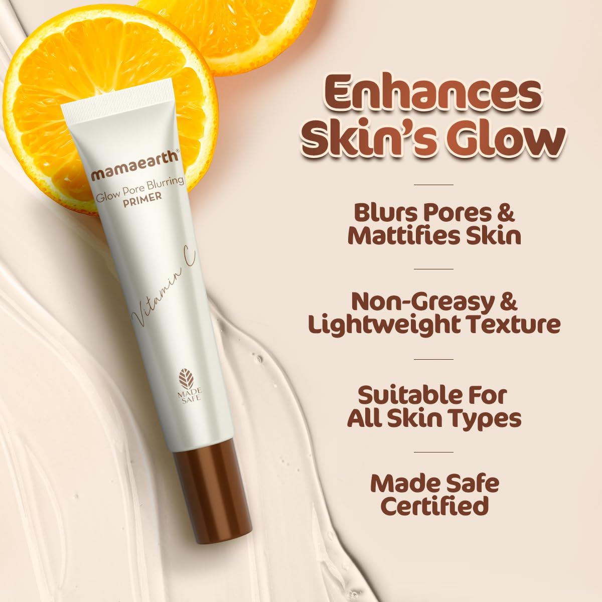 Mamaearth Glow Pore Blurring Primer with Vitamin C & Turmeric - 25 g| Enhances Skin’s Glow | Blurs Pores | Helps Makeup Last Long | Lightweight & Non-Greasy