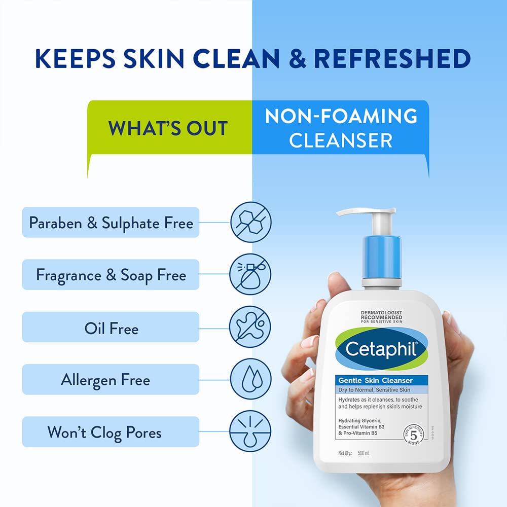 Cetaphil Paraben, Sulphate-Free Gentle Skin Hydrating Face Wash Cleanser with Niacinamide, Vitamin B5 for Dry, Normal Sensitive Skin - 500 ml