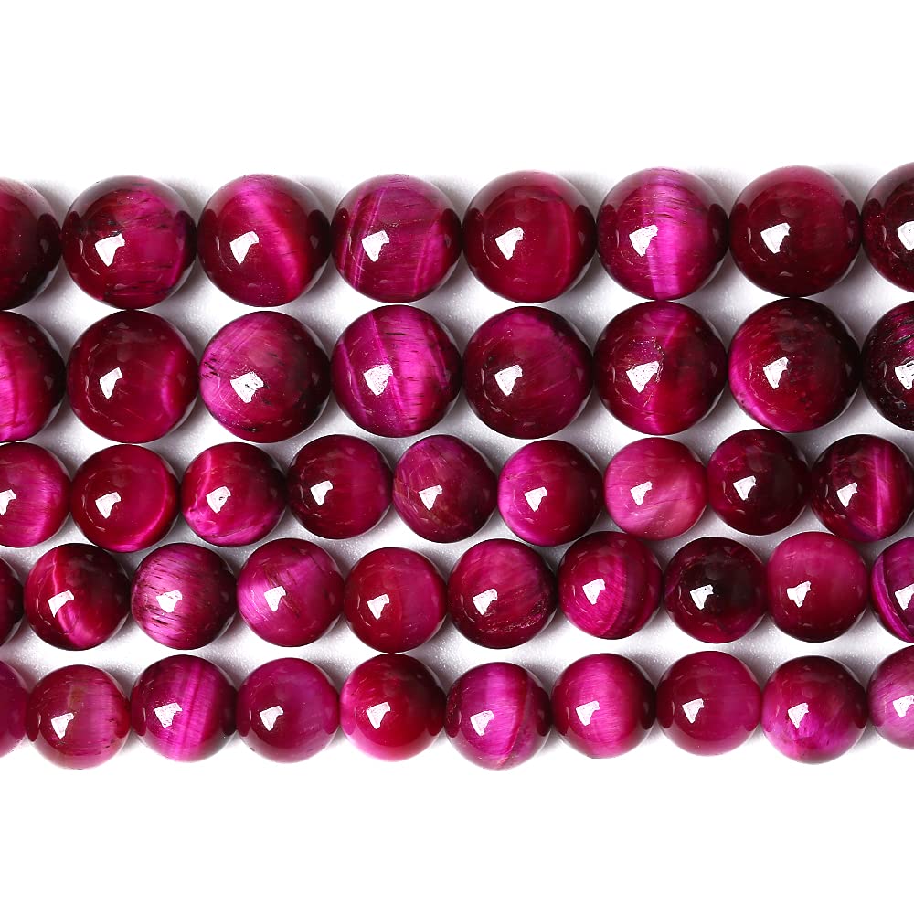 32PCS 12mm Natural Stone Beads Rose Red Tiger Eye Gemstone Round Loose Beads Crystal Healing Energy Jewelry Making DIY Bracelet 15" Rose Red Tiger Eye Stone
