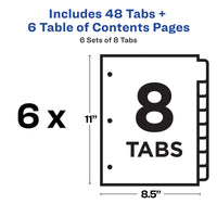 Avery 8 Tab Dividers for 3 Ring Binders, Customizable Table of Contents, Multicolor Tabs, 6 Sets (11186)