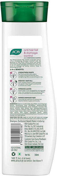 Joy Red Onion Shampoo for Hair Fall Control (340ml x 2) | 4 in 1 Conditioning Shampoo that Strengthens Hair, Reduces Hair Fall & Repairs Damaged Hair | Sulphate & Paraben Free Value Combo Pack