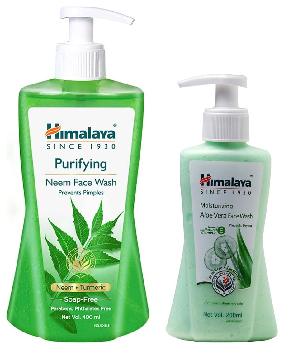 Himalaya Purifying Neem Face Wash, 400 ml and Himalaya Moisturizing Aloe Vera Face Wash, 200ml