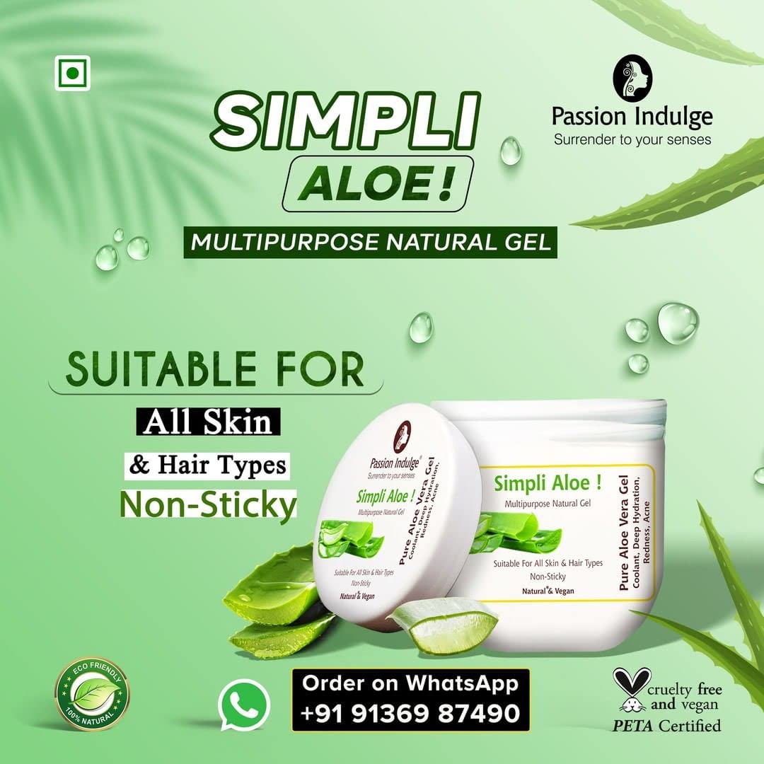 Passion Indulge Natural Papain D10 Cleanser 100ml & Simpli Aloe Vera Gel For Skin 200ml Combo Pack For Reduces Tan