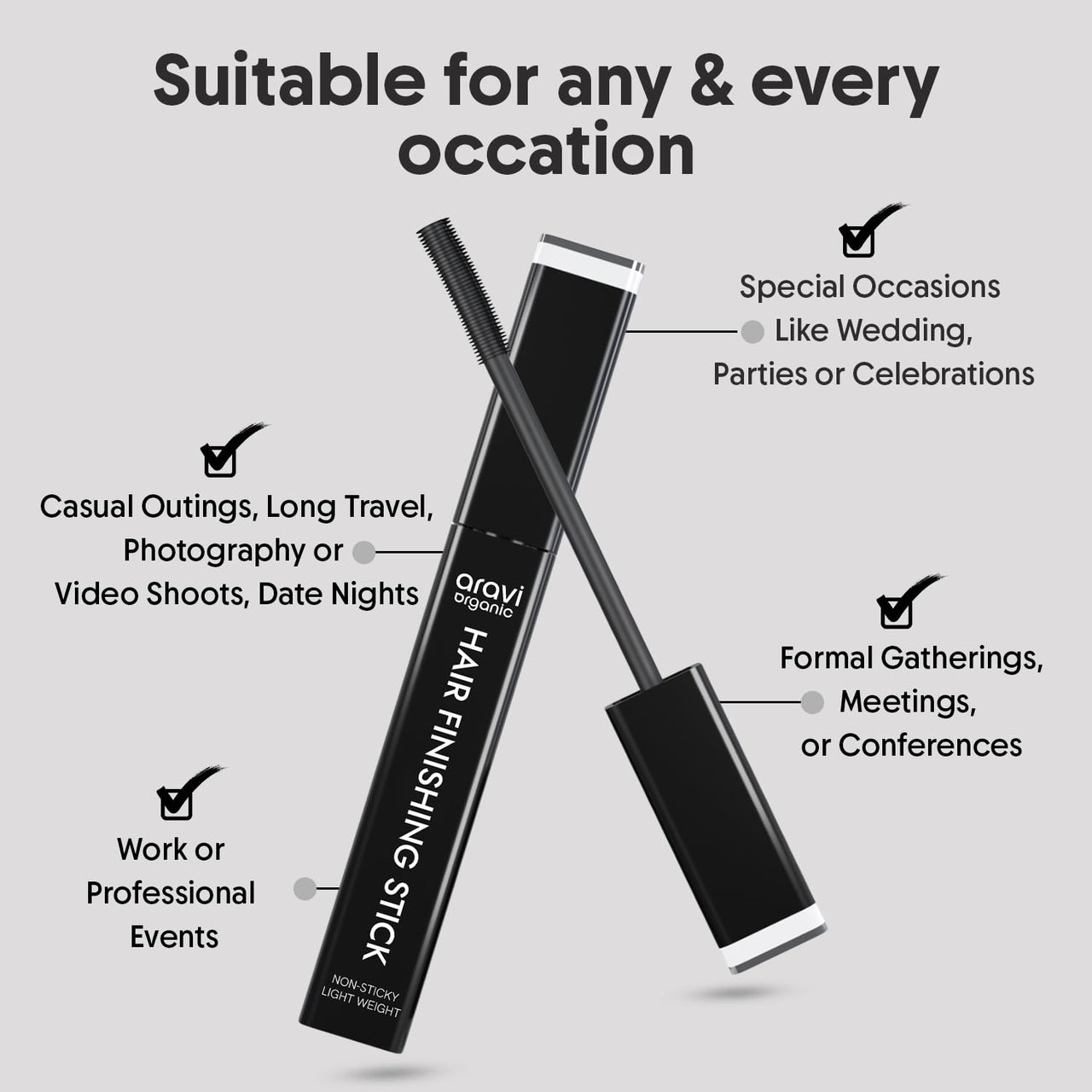 Aravi Organic Hair Finishing Stick - Flyaway Natural Styling Frizz Control - Smooth, Shiny & Non-Greasy Look - 15 ml