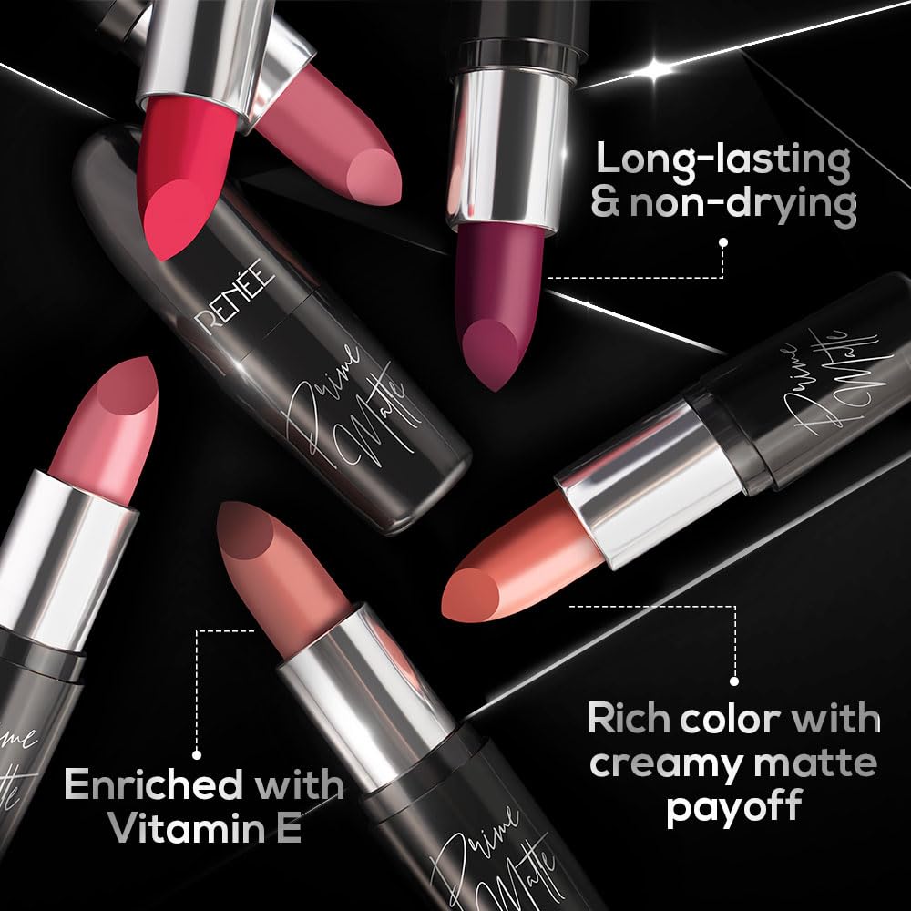 RENEE Prime Matte Lipstick - Vintage Rose, Lightweight & Long-Lasting Formula, Creamy Matte Finish, One Swipe Application, Non-Drying, Vitamin E Infused, 4.5Gm