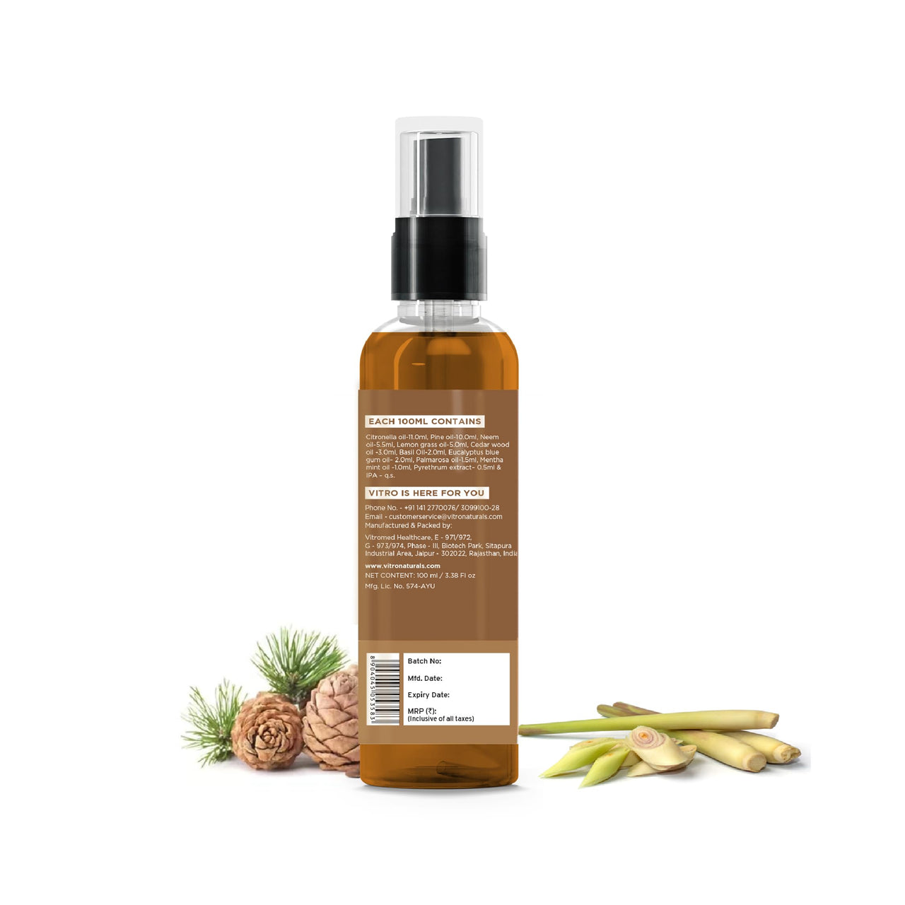 VITRO Anti Mosquito Repellent Room Spray 100 ml| DEET FREE|Acts as Room Freshener | Contains Lavender | Completely Herbal | Eucalyptus & Lemongrass Essential Oils | Baby-Safe, Skin-Safe, Plant-Safe | Irritant-Free, Chemical-Free (Pack 2)