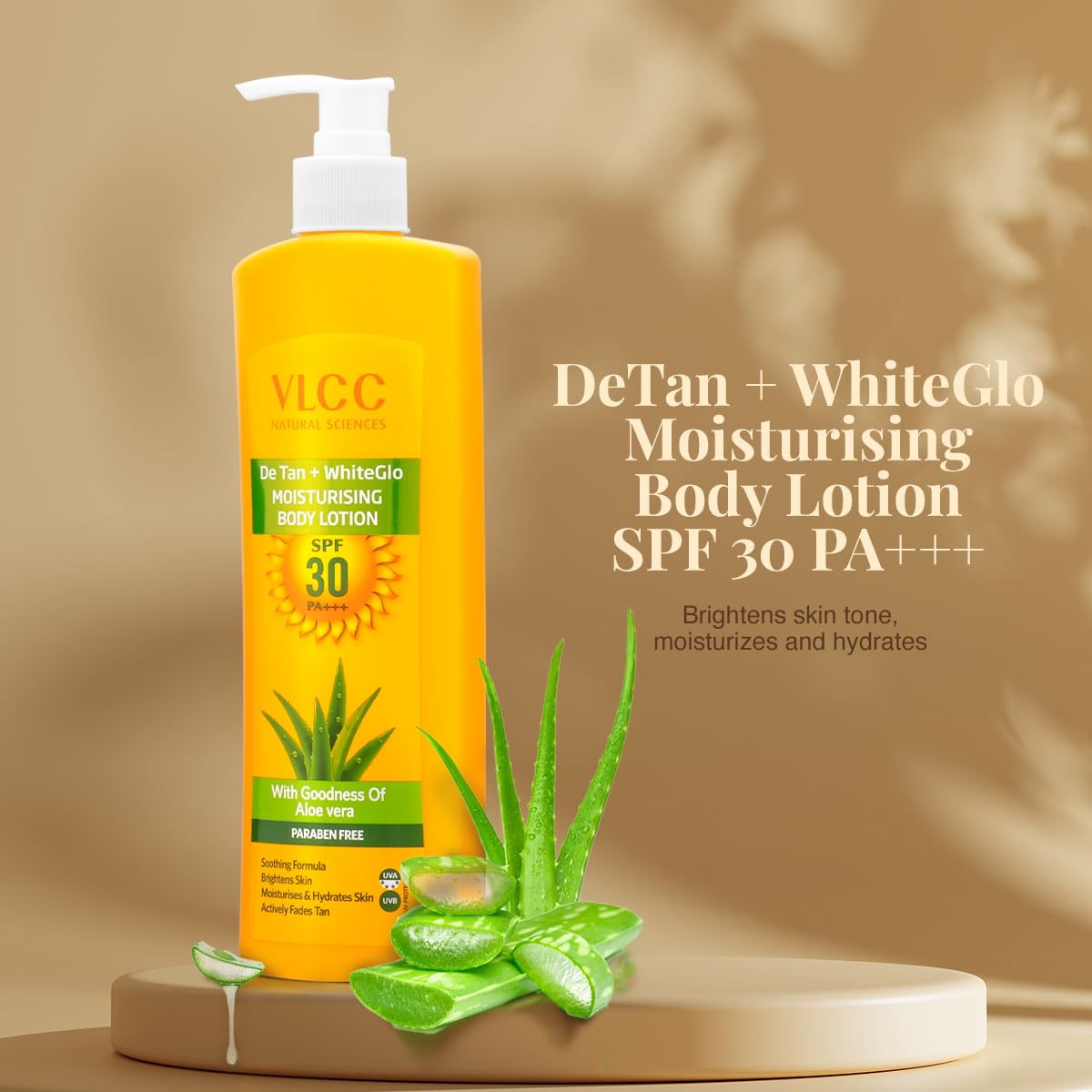 VLCC DeTan + WhiteGlo Moisturising Body Lotion SPF 30 PA+++ - 350ml | Brightens and Moisturises skin | With Cocoa, Shea Butter, Aloe Vera, and Almond Oil.