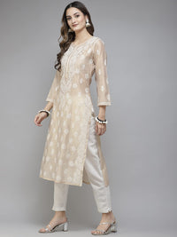 Ada Hand Embroidered New Lucknowi Chikankari Chanderi Kurta Kurti for Women A411175