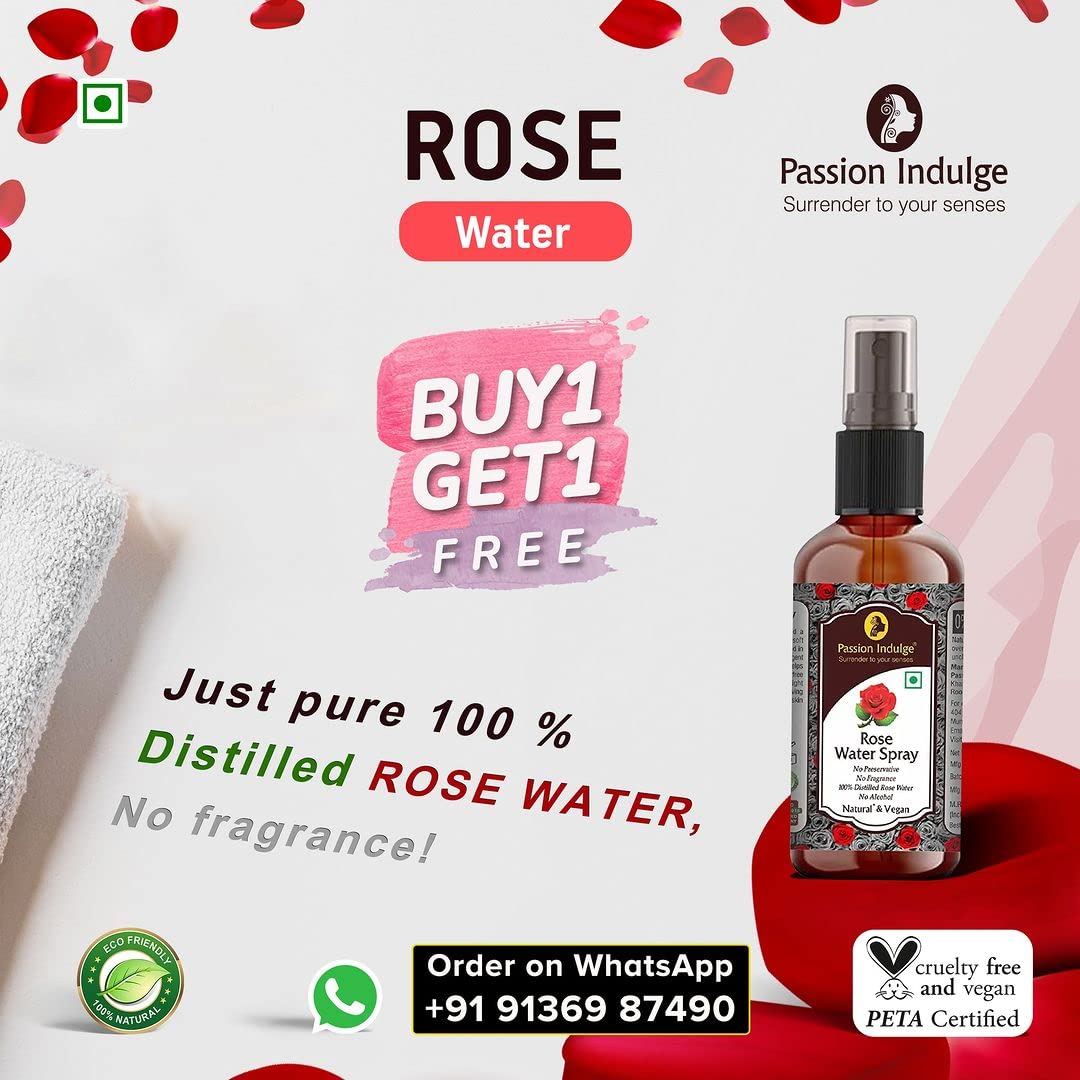 Passion Indulge Natural Papain D10 Face Scrub 200gm & Rose Water For Makeup Remover 200ml Combo Pack For Reduces Tan | Improves Tone & Texture | Remove Dead Skin Cells | All Skin Types With Papaya & Turmeric | Vegan