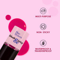 Blue Heaven Blush & Juicy Lip & Cheek Tint Infused With Pomegranate & Strawberry Extract|Multipurpose 3 In 1 Lip Tint|Long Lasting,Water Proof & Hydrating Liquid Blush,Berry Juice,9Ml,Glossy