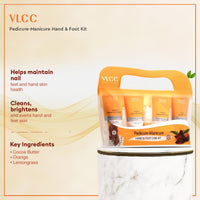 VLCC Pedicure - Manicure Hand & Foot Kit - 150g + 60ml | Remove Dirt, Impurities & Dead Skin Cells | Softens and Nourishes Hand and Feet | Combo of Oil, Cleanser, Scrub, Cream, Anti tan pack.