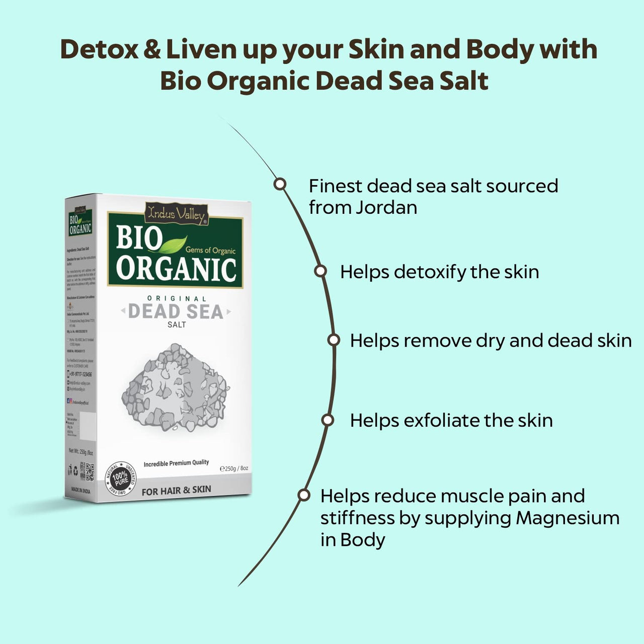 INDUS VALLEY Bio Organic 100% Natural Dead Sea Salt for Skin Healing and Hydration - (250g)