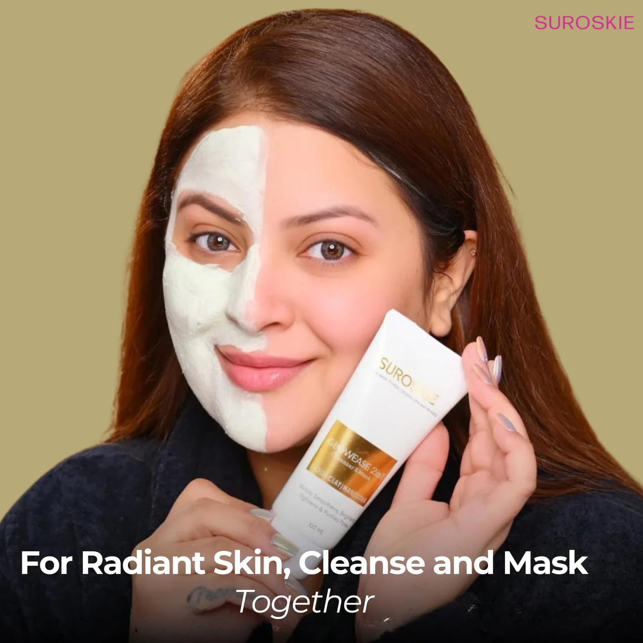 Suroskie Glowease 2-In-1 Cleanser & Mask 100 Ml | Aloe Vera & Kaolin Clay | Deep Cleansing Face Wash For Hydrated, Glowing & Brighten Skin | Korean Skincare Product For Sagging & Dullness Men & Women