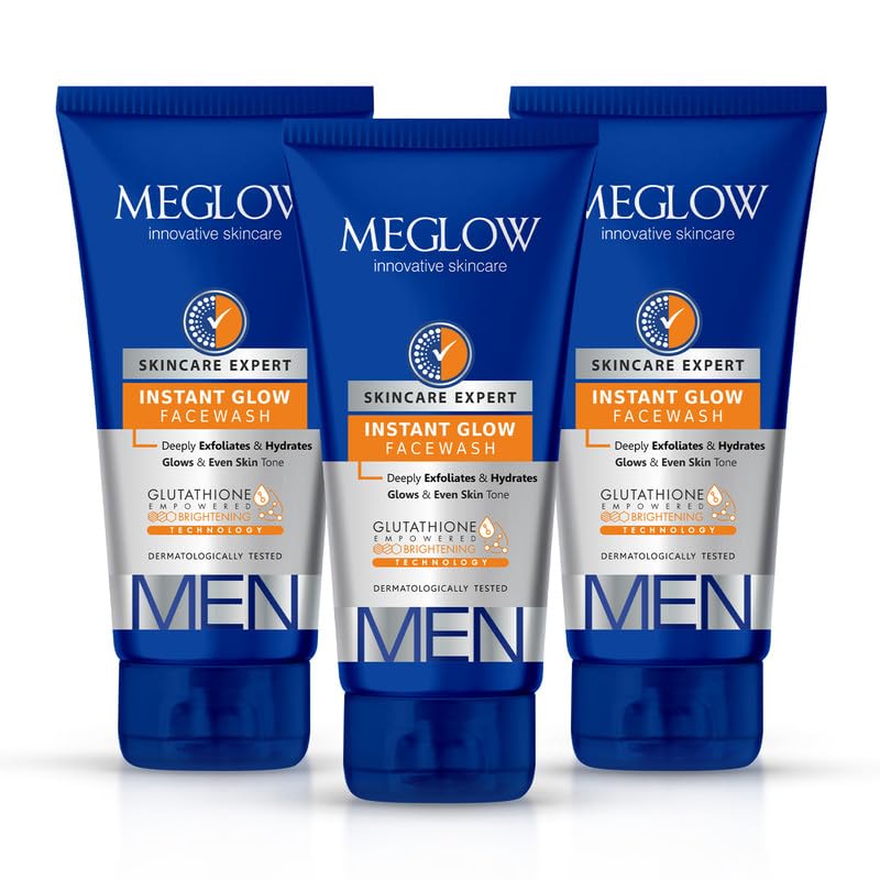 Meglow by Leeford | Instant Glow Facewash for Men | Skin Brightening Face Wash | Deeply Exfoliates & Hydrates | Glows & Even Skin Tone Pack of 3 (100g each)