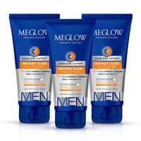 Meglow by Leeford | Instant Glow Facewash for Men | Skin Brightening Face Wash | Deeply Exfoliates & Hydrates | Glows & Even Skin Tone Pack of 3 (100g each)