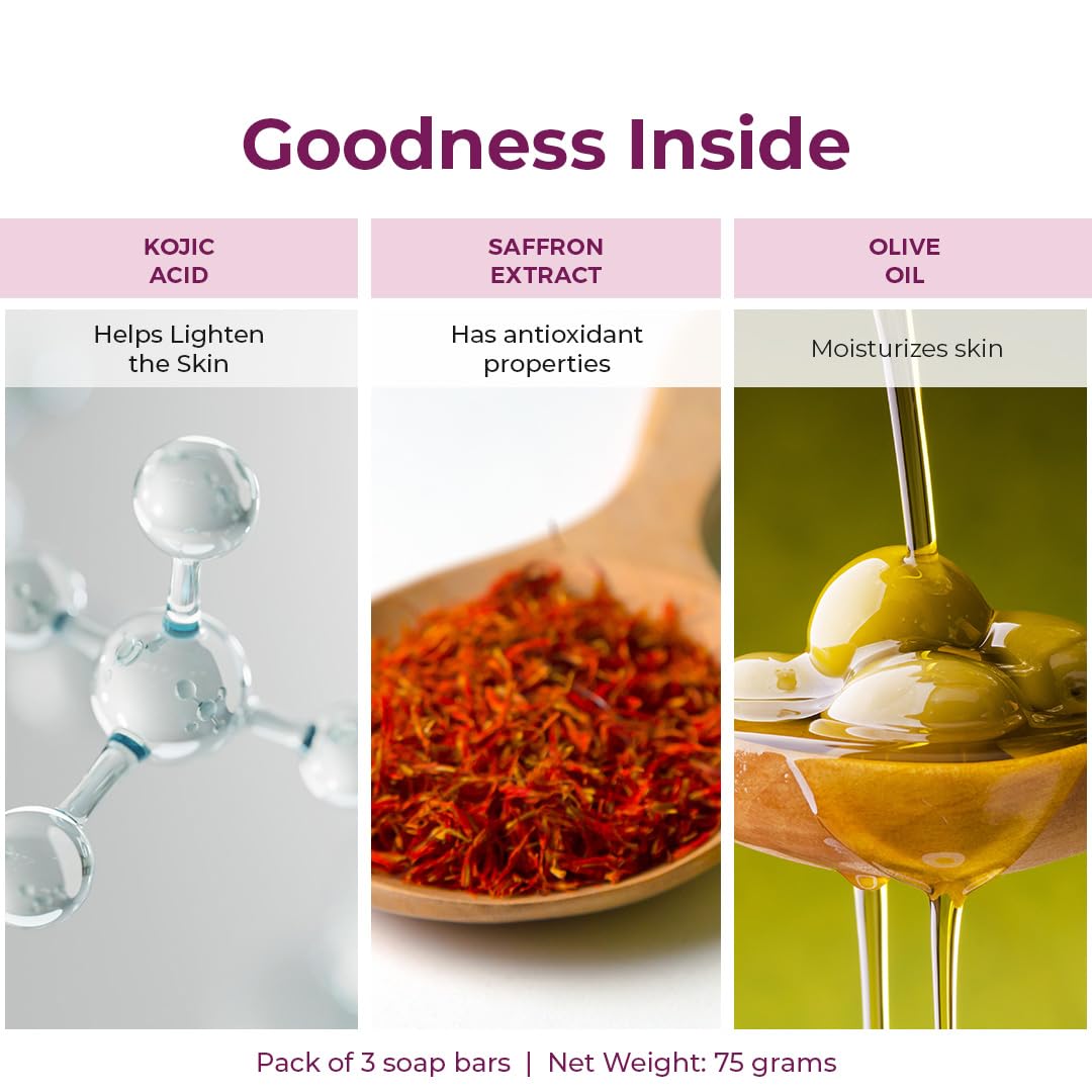 Kozicare Kojic Acid Soap & Glutathione Soap | Saffron Soap | Body Tan Removal Soap & Detan Soap | Soap for Men & Women | For Dark Spots, Excess Oil & Acne Scars | Even Out Skin Tone - Pack of 3