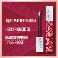 Maybelline New York Liquid Matte Lipstick, Long Lasting, 16hr Wear, Superstay Matte Ink, Ruler, 5ml