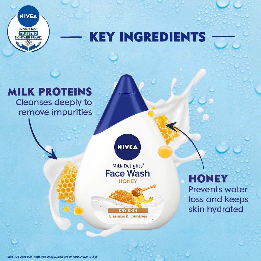 NIVEA Milk Delights Face Wash Moisturizing Honey For Dry Skin 100ml, 100 ml