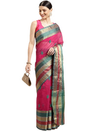 leeza store Women's  Jacquard Dobby Butta Butti Rich Kota Doria Cotton Silk Saree With Blouse Piece Green