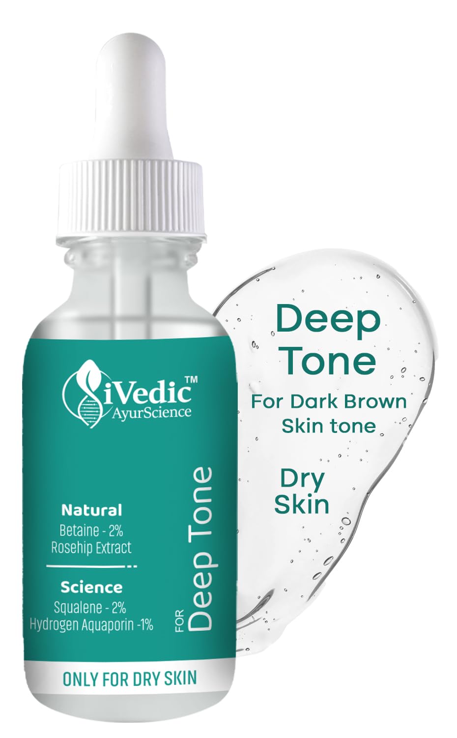 iVedic AyurScience Skin Brightening Serum for Women and Men (1% Hydrogen Aquaporin, 2% Squalene & Betaine 2%) Removes Tan For Even Skin Tone - Only Suitable for Dry Skin - 30 ml