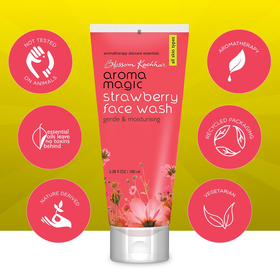 Aroma Magic Moisturizing Strawberry Face Wash| with Aloe Vera Extract & Ylang Ylang Essential Oil| All Skin - 100 ml |For men & women |Pack of 1