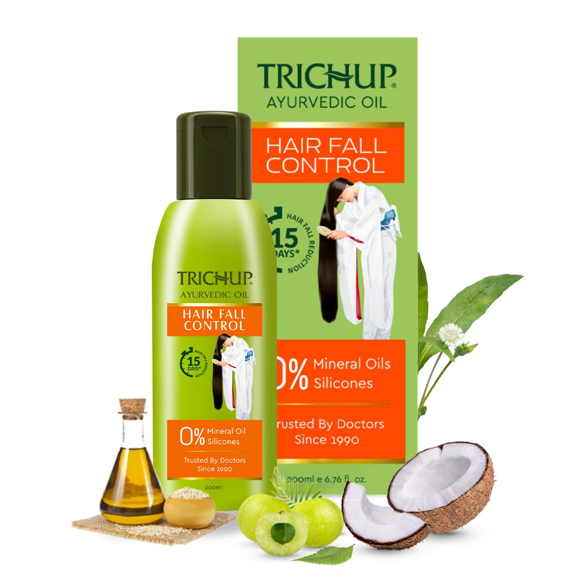 Trichup Ayurvedic Hair Fall Control Hair Oil for Hair Growth For Men & Women | 5 Natural Ingredients | Reduces hair fall & Anti Dandruff | No Mineral & Paraben- 200ml Pack of 2