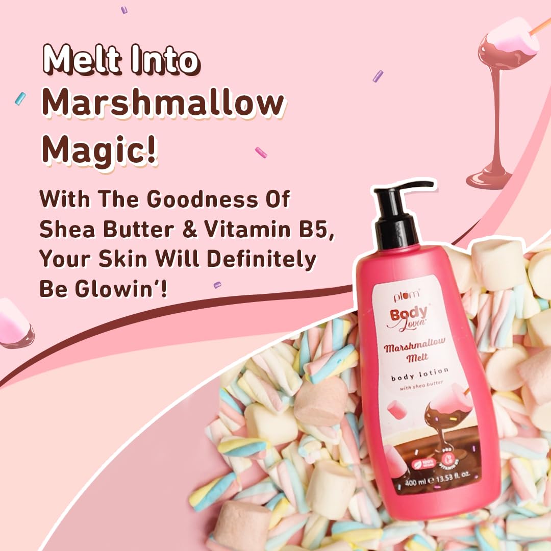 Plum BodyLovin' Marshmallow Melt Body Lotion, Shea Butter & Vitamin B5 For Deep Moisturization, Non-Greasy, Soft & Glowing Skin, For Dry to Very Dry Skin, Cozy Cocoa Marshmallow Fragrance (400 ml)
