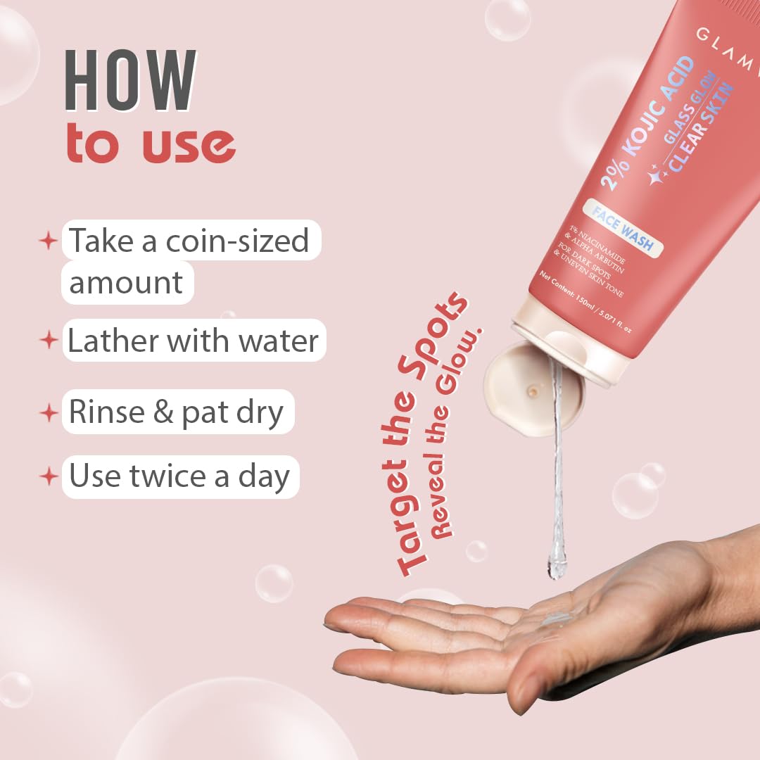 Glamveda 2% Kojic Acid Face Wash With 1% Niacinamide & Alpha Arbutin for dark spot & uneven skin tone clear glow 150ml