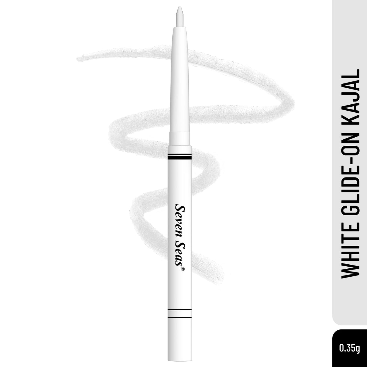 Seven Seas Glide On Color Kajal - White, Waterproof and Smudgeproof | All Day Revolving Kajal | Non Transferable and Long Lasting Stay up to 24 Hours | 0.35g