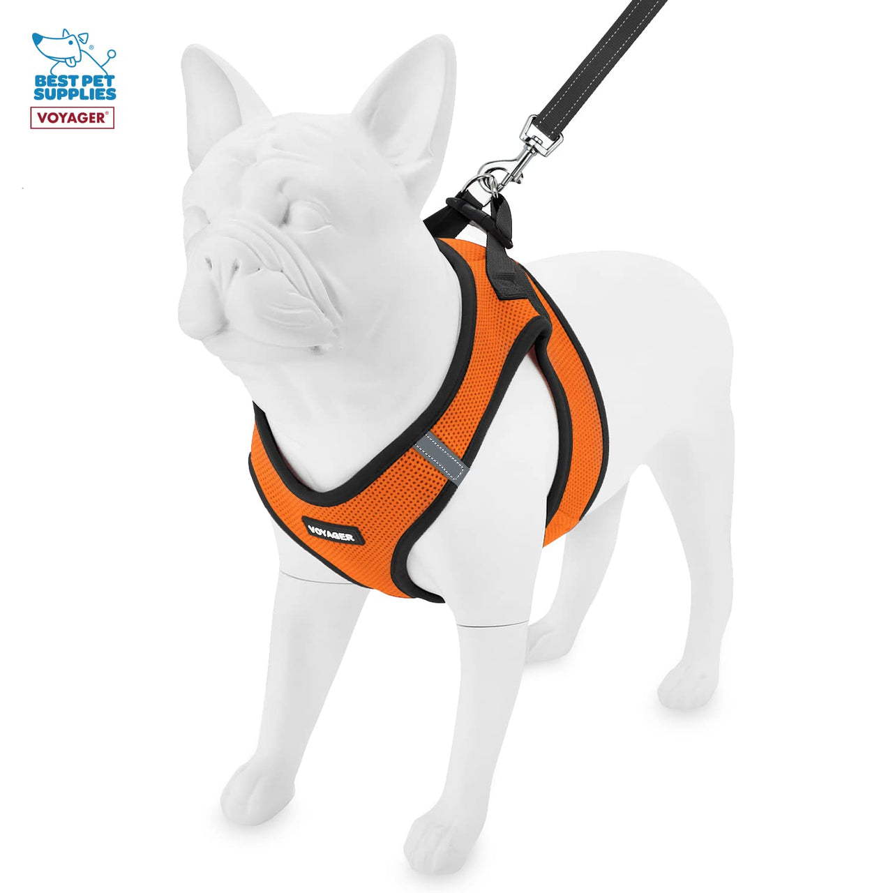 Voyager Step-in Air All Weather Mesh Harness and Reflective Dog 5 ft Leash Combo with Neoprene Handle, for Small, Medium and Large Breed Puppies by Best Pet Supplies - Orange/Black Trim, Large Harness Leash Bundle (Orange/Black Trim)