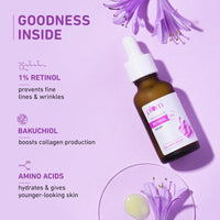 Plum 1% Retinol Anti Aging Night Face Serum with Bakuchiol | Boosts Collagen, Reduces Fine Lines & Wrinkles | Retinol Serum for Face | for Women & Men | Beginner-Friendly | Suits All Skin Types | 20ml