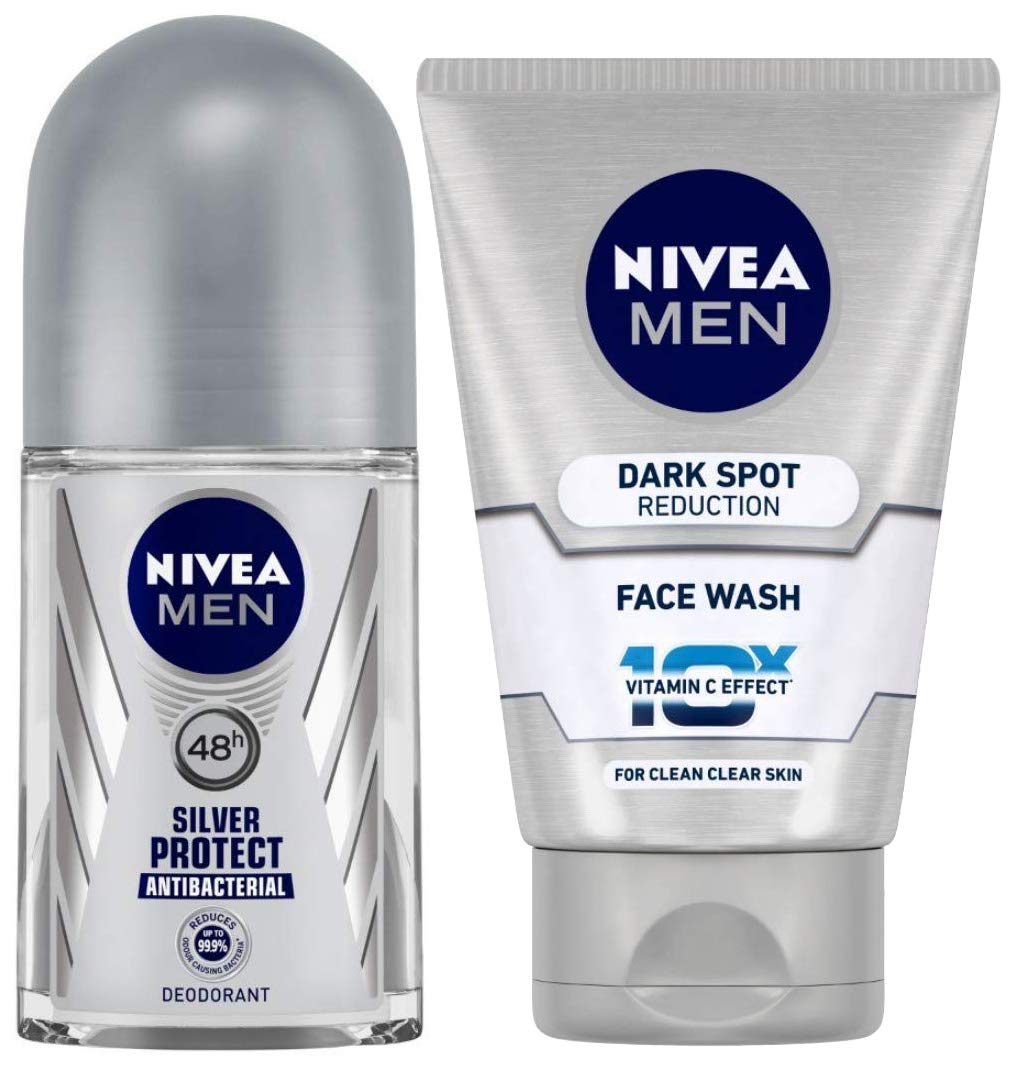 Nivea Deodorant Roll On, Silver Protect for Men, 50ml And Face Wash, Dark Spot Reduction for Men, 100g