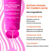 Foxtale Oil and Acne Control Face Wash | 2% Salicylic Acid + Niacinamide + Cica + Hyaluronic Acid | Fights Acne, Fades Marks, Controls Oil, Soothes Skin | Non-Drying Cleanser for Oily Skin