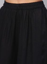 idaLia Women's  Embroidered Black Rayon Kurta With Palazzo Pants