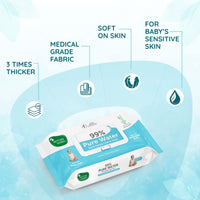 Mother Sparsh 99% Pure Water (Unscented) Baby Wipes with Lid I Natural Plant made cloth - Super thick Wet Wipes I 72 pcs/pack - Pack of 2 (Super Saver Pack)