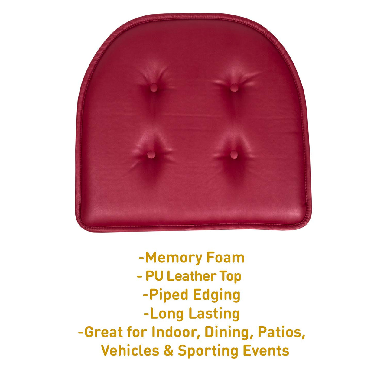 Sweet Home Collection Chair Cushion Memory Foam Pads Tufted Slip Non Skid Rubber Back U-Shaped 17" x 16" Seat Cover, 6 Count (Pack of 1), Faux Leather Burgundy Red 6 Pack