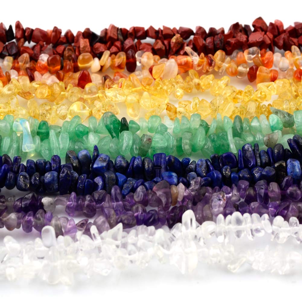 7 Chakra Natural Chip Stone Beads 5-8mm About 400 Pieces Irregular Gemstones Healing Crystal Loose Rocks Bead Hole Drilled DIY for Bracelet Jewelry Making Crafting (5-8mm, 7 Chakra Color Mix)