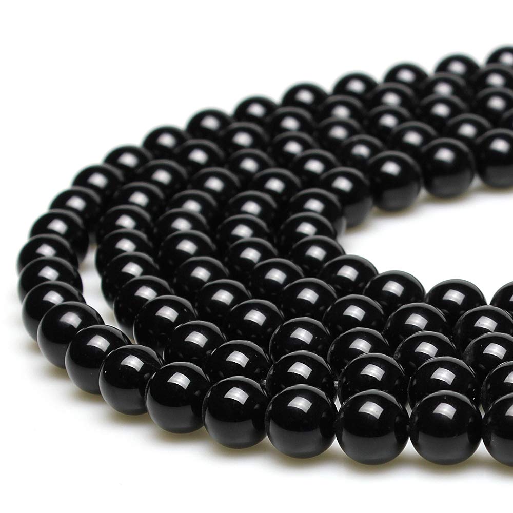 MJDCB 7A Natural Black Agate Gemstone Loose Beads Round 6mm Crystal Energy Stone Healing Power for Jewelry Making