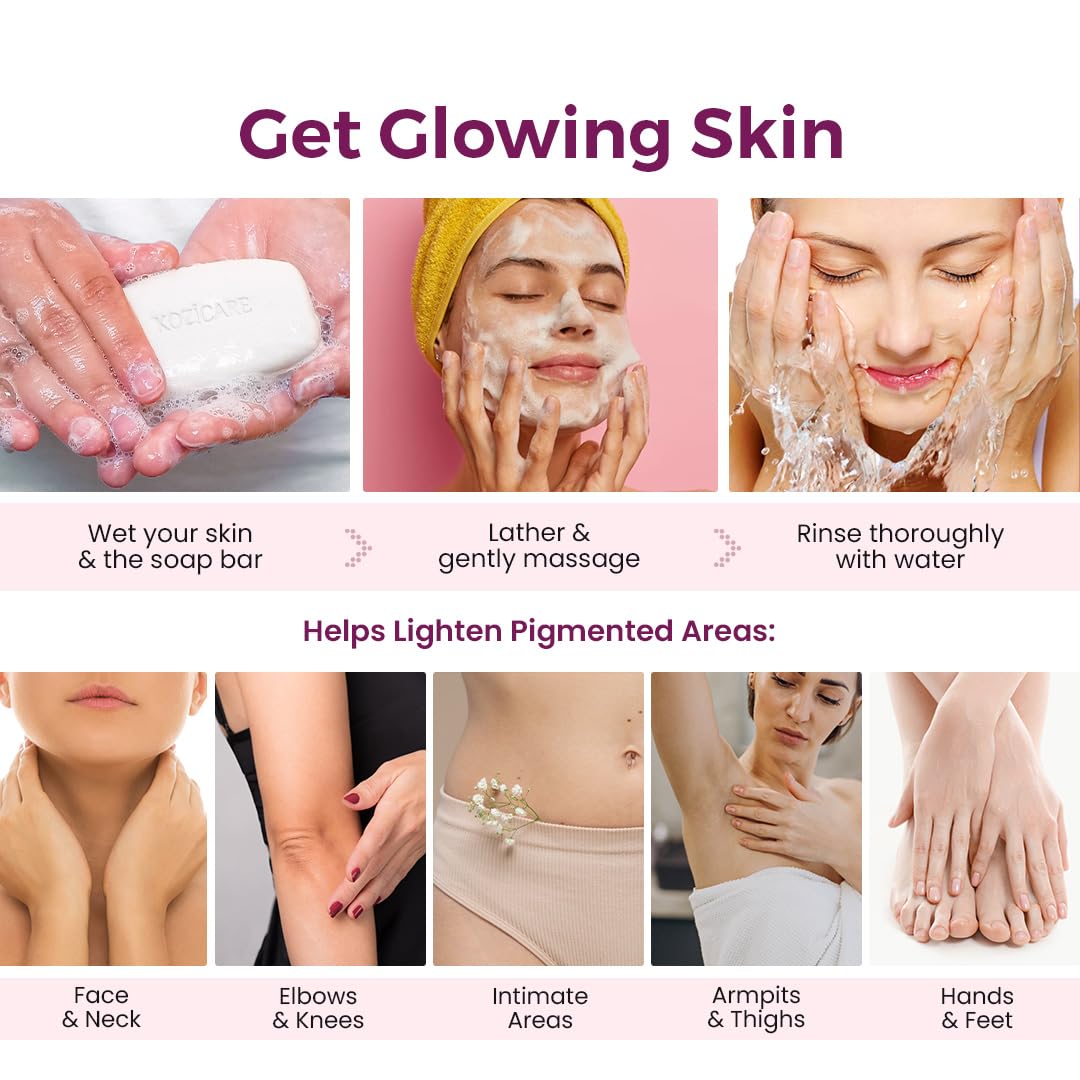 Kozicare Saffron Soap | Skin Brightening & Dark Spot Remover | Real Saffron, Olive Oil, and Kojic Acid Formula | For Face & Body | Smooth, Acne, Scars, Uneven Skin Tone | -75gm (Pack of 6)