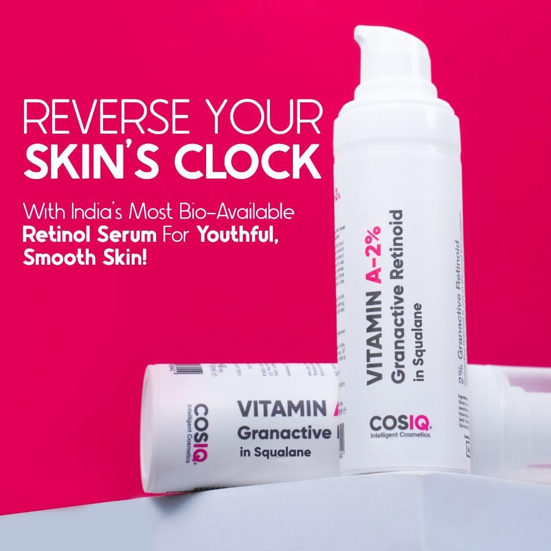 Cos-IQ 2% Vitamin A Granactive Retinoid in Squalane Face Serum | Only 4 Ingredients Vitamin-A Anti Ageing Retinol Night Serum for Wrinkles, Fine Lines & Acne | For Women & Men | 30ml