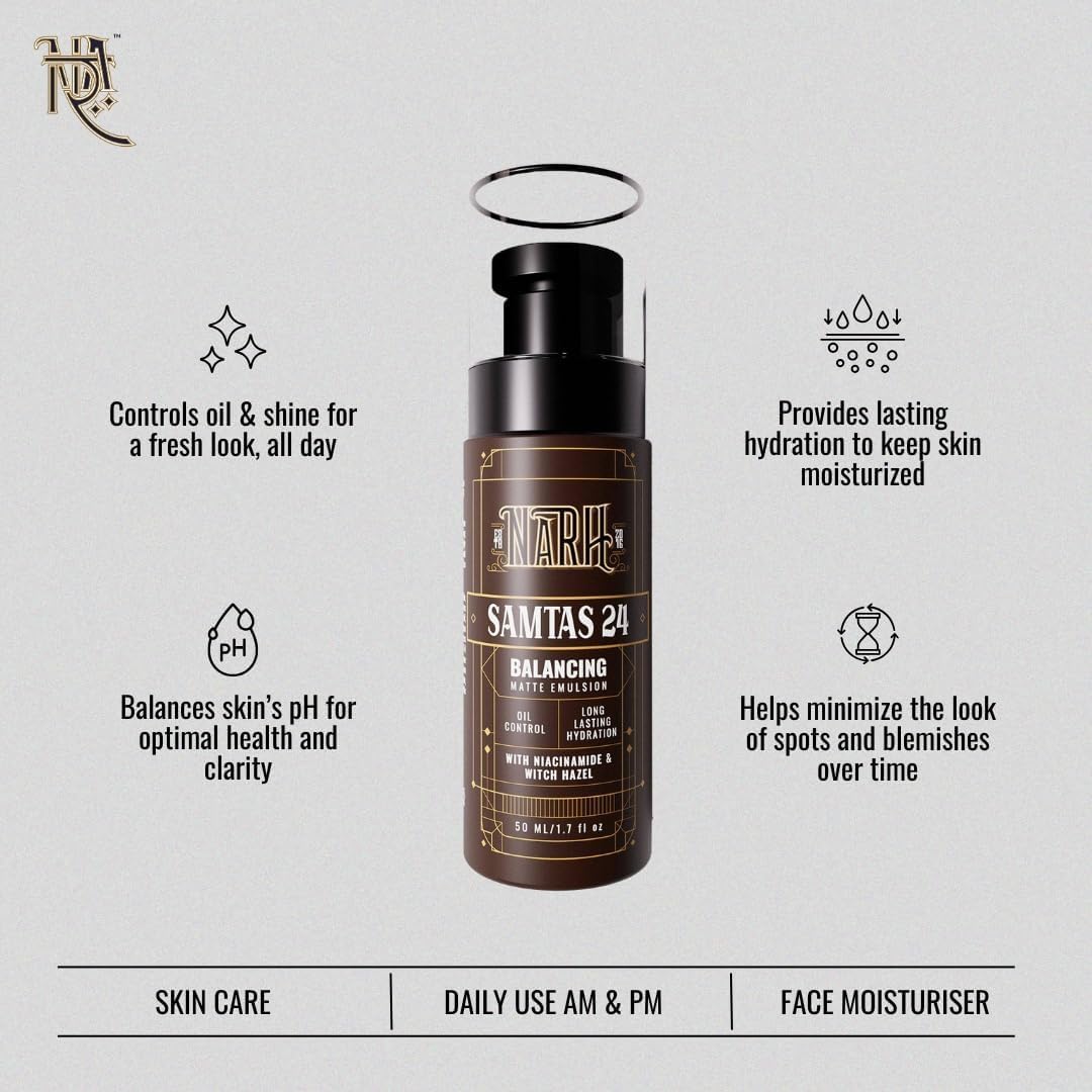 NARH SAMTAS 24 | Oil-Control Moisturizer | Long Lasting Hydration, Acne Spot Reduction With Niacinamide & Witch-Hazel Leaf Extract, Non-Sticky, Nourishing, Fast Absorbing & Balances Skin PH, 50ml