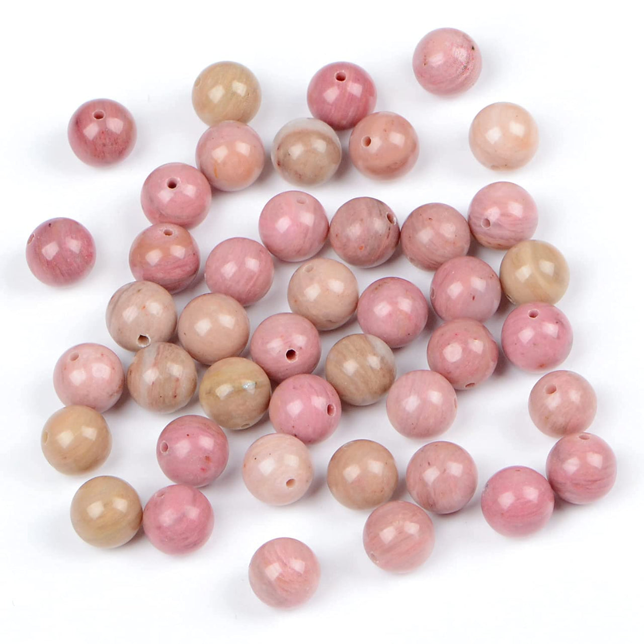 Bymitel 140Pcs Natural Crystal Beads Stone Gemstone Round Energy Healing Loose Beads with Stretch Cord for Jewelry Making Bracelets Anklets (Rhodochrosite, 8mm 140pcs) Rhodochrosite